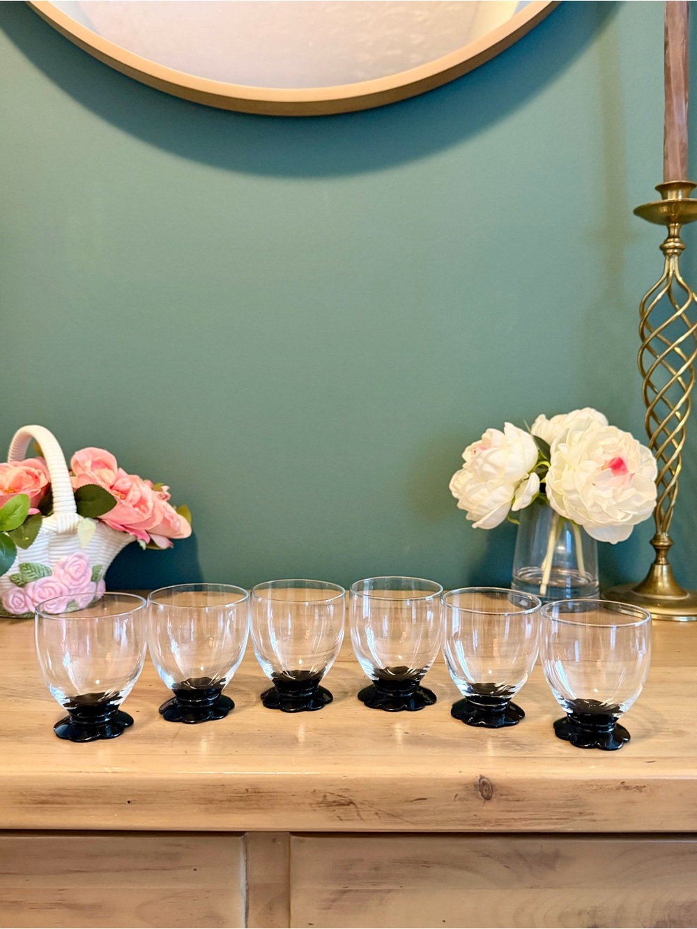 Weston Lilly Pad Foot Black Cordial Glasses Set of 6 Midnights Era Vintage